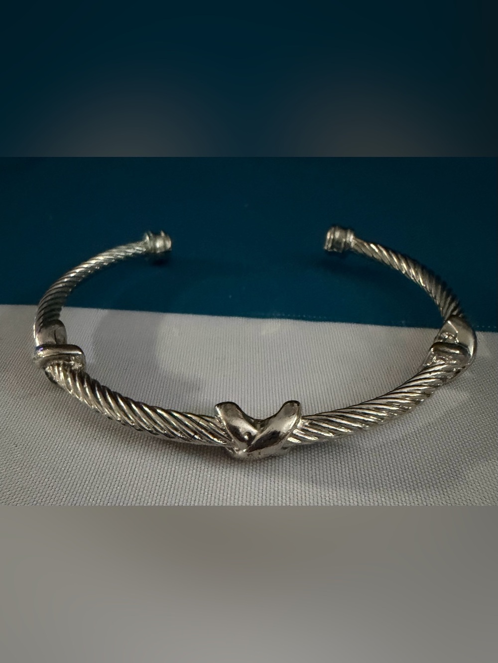 Silver-Tone Twisted Cable Cuff Bracelet with Heart Accent